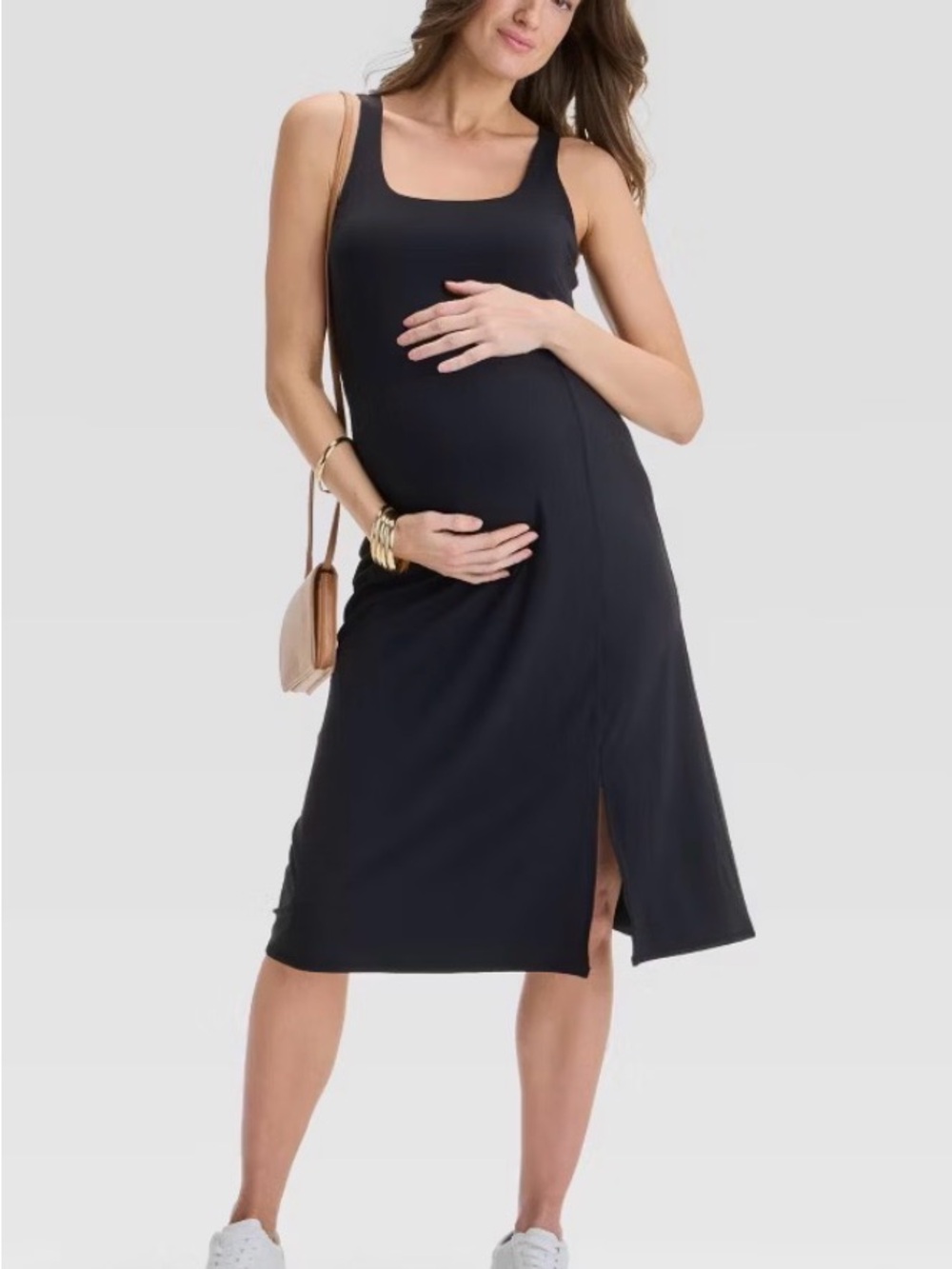 Classic Black Active Sleeveless Maternity Midi Dress
